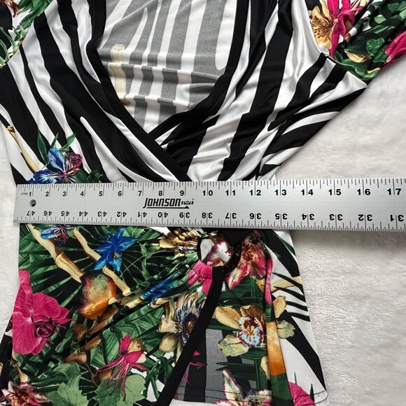 Joseph Ribkoff Womens Wrap Style Floral & Zebra Print 3/4 Sleeve Top Size 8 - Picture 6 of 8